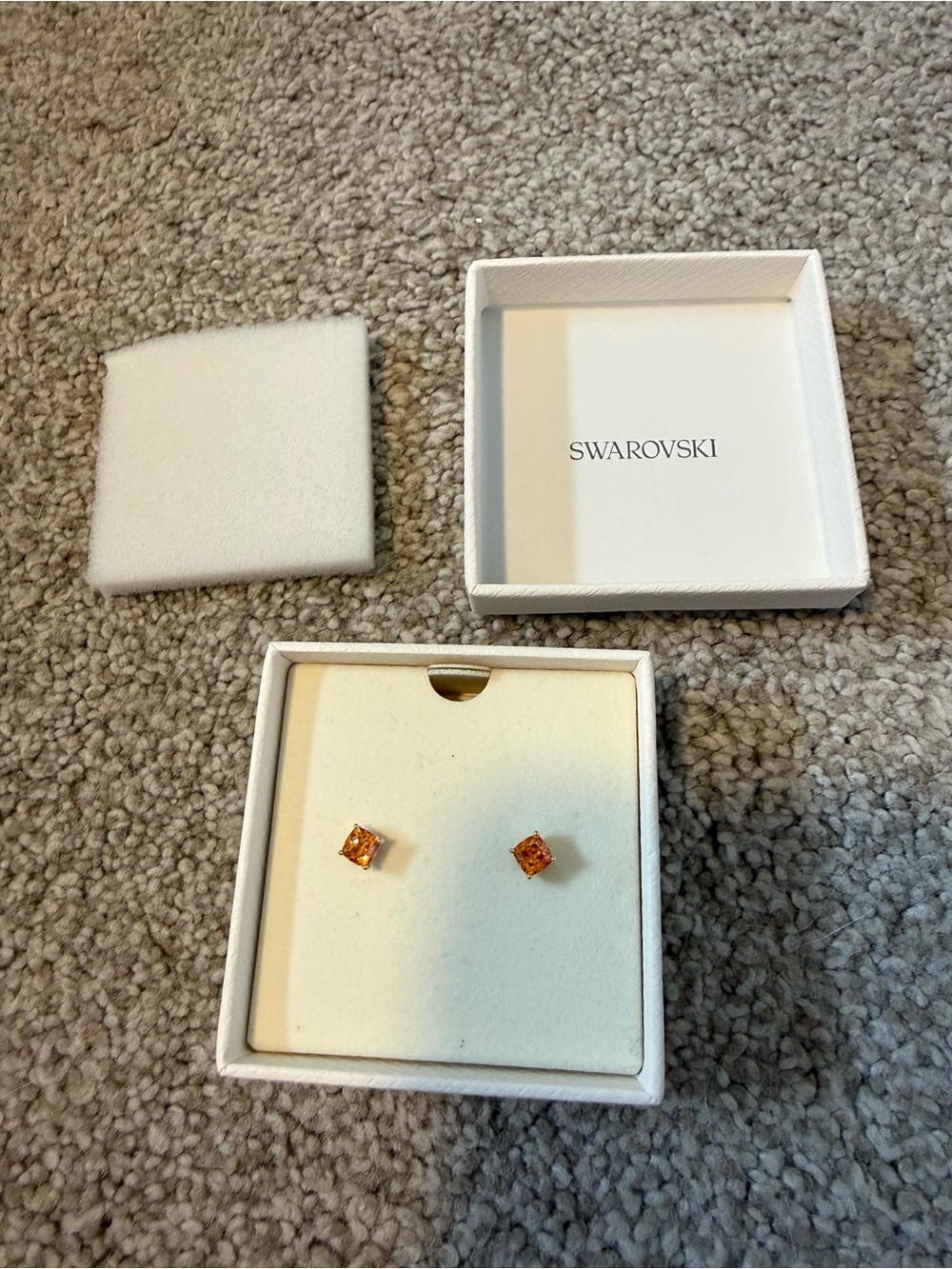 Swarovski Orange Stila Square-Cut Crystal Stud Earrings